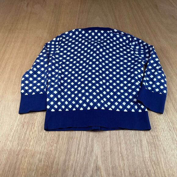 Kate Spade Fall Cardigan S Blue White Diamond Knit 100% Cotton Sweater - Picture 2 of 6